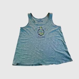Life is Good Tank Top Green Turtle Pastel Color Shell Medium